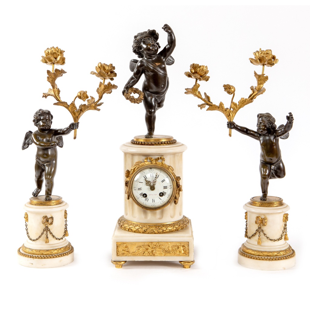 Fireplace clock and candlesticks 2 pcs