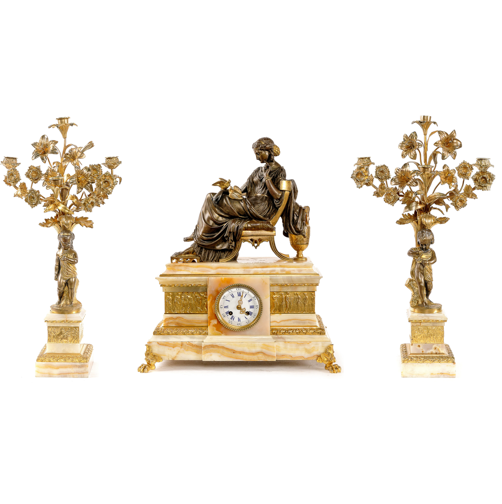 Fireplace clock and candlesticks 2 pcs