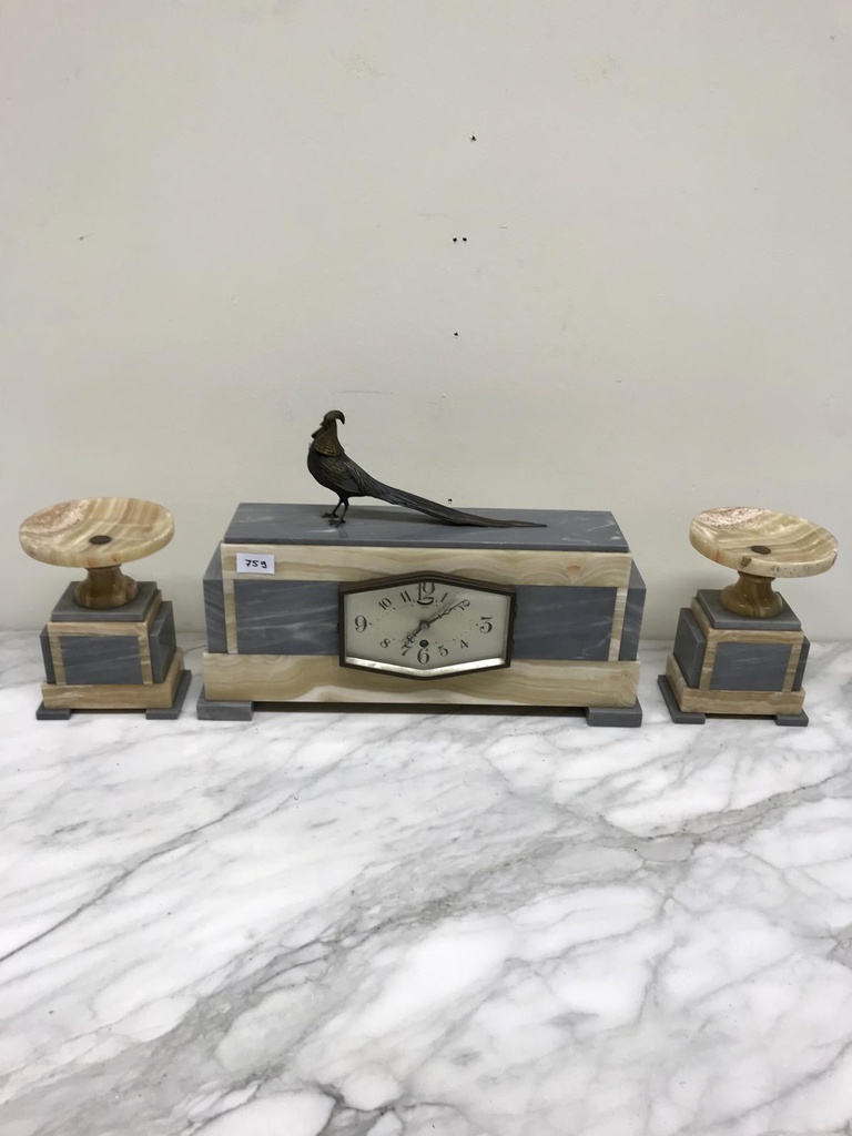 Fireplace clock and candlesticks 2 pcs